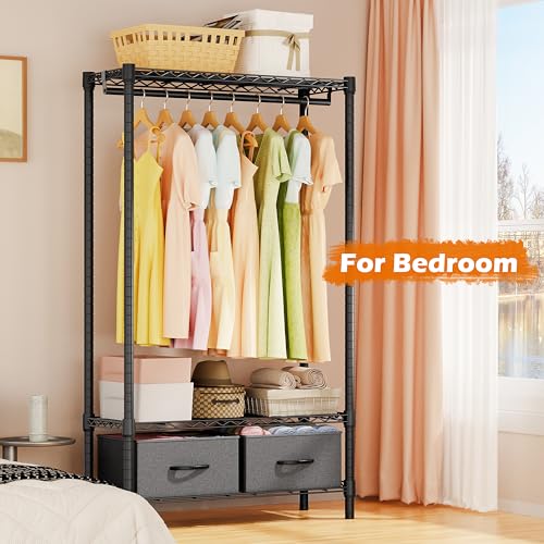 Heavy Duty Rolling Garment Rack 3 Tiers Adjustable Wire Shelving with Rod