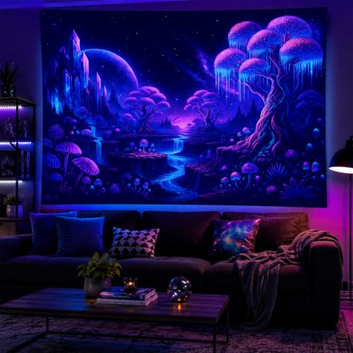 Blacklight Tapestry Fantasy Forest Wall Hanging 78 x 59 Inch