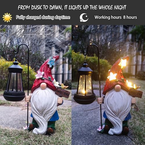 Solar Garden Gnomes Statue with Succulent and LED Lights