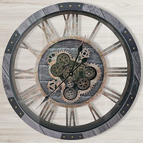 24" Large Wall Clock with Moving Gears
