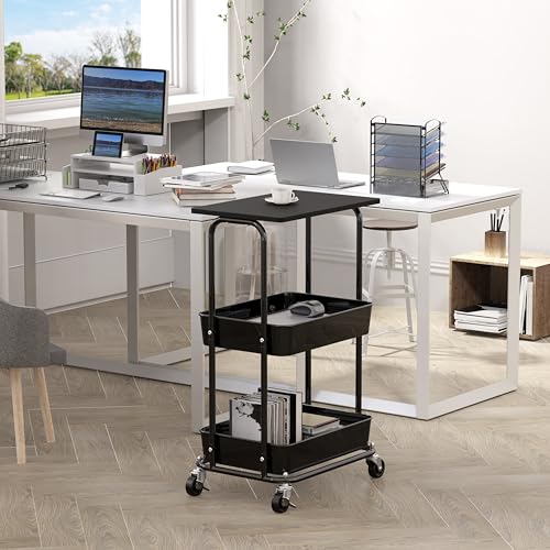 2 Tier Rolling Utility Cart Wood Top