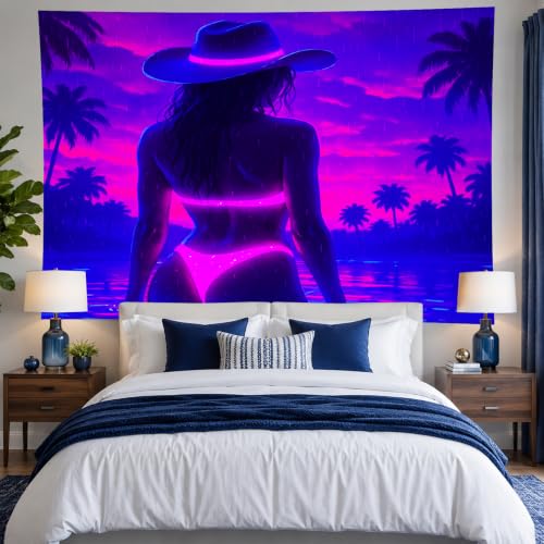 Blacklight Tapestry Sexy Girl UV Reactive Tapestry 78x59 Inch