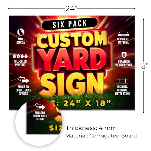 6 Pack 24"x18" Custom Yard Signs with Stakes (6 Count)