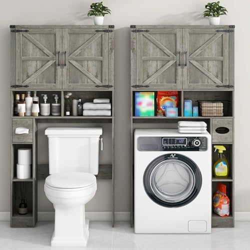 Over The Toilet Storage Cabinet with 2 Barn Doors