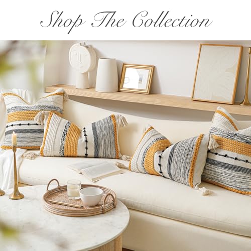 Decorative Lumbar Throw Pillow Cover 14x24 Boho Yellow Mustard Accent Cushion for Couch Sofa Farmhouse Pillowcase for Bedroom Living Room Home Décor Cover ONLY