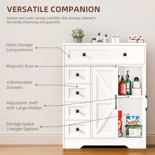 Farmhouse Storage Cabinet with 2 Doors and 5 Drawers