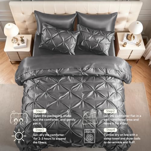 Satin King Size Comforter Set Dark Grey