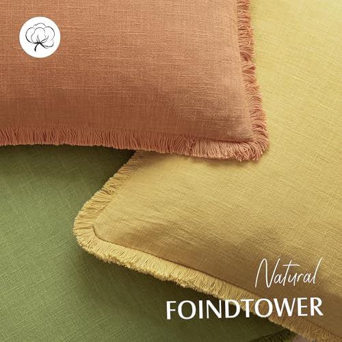 Boho Linen Fringe Lumbar Throw Pillow Covers 12×20 Dusty Orange (2 Count)