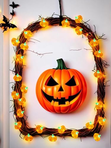 Fall Decor 10FT 3D Pumpkin Fairy Lights Battery Operated With Remote Orange