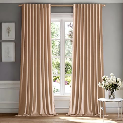 Blush Beige Velvet Pinch Pleat Blackout Curtains W52 X L84 Inches (2 Count)