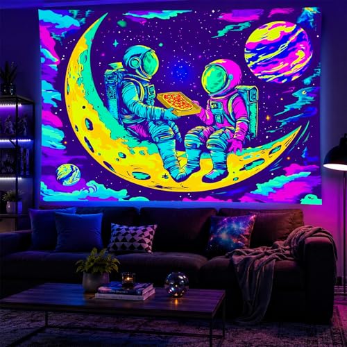 Blacklight Tapestry Astronaut Moon UV Backdrop 78 x 59 Inch
