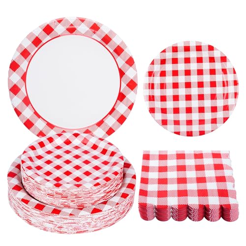 150Pcs Christmas Red Gingham Plates and Napkins (150 Count)