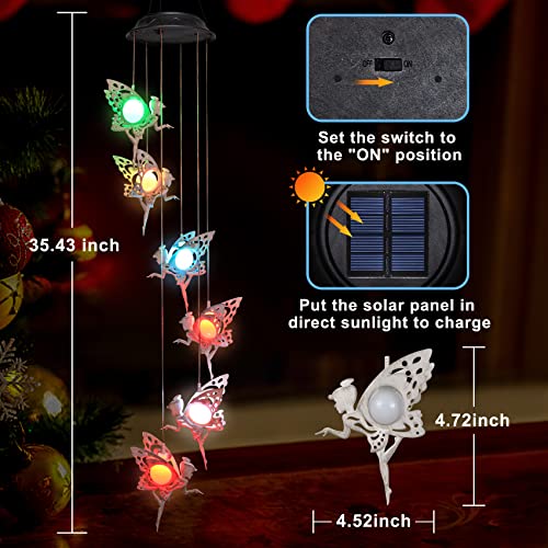 Solar Wind Chimes for Outside Changing Colors Fairy Wind Chime Lights Windchimes Outdoors Unique Decorative Mobile Gifts for Mother's Day Thanksgiving Christmas Birthday