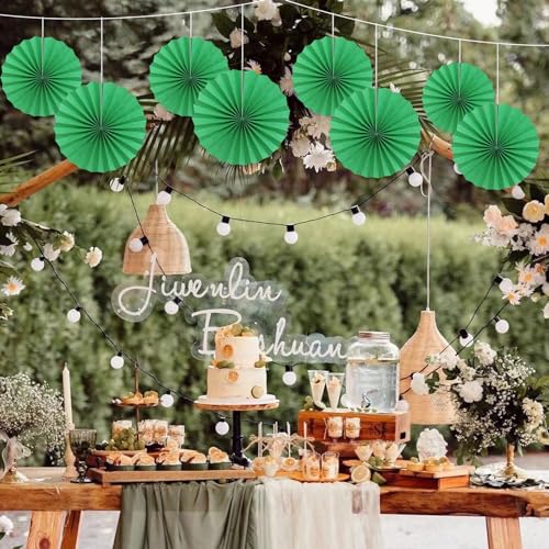 Green Party Decorations Green Hanging Paper Round Fans Bulk 12inch DIY (12 Count)