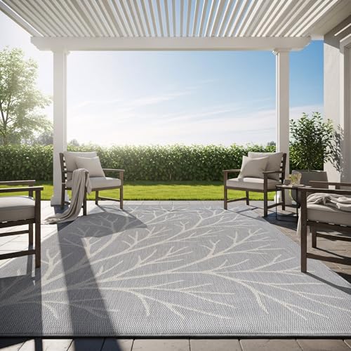 Washable Indoor Outdoor Rug 5x7 Modern Area Rugs Branch Pattern Non Shedding Waterproof Easy Clean Patio Deck Porch Living Room Bedroom Garden RV (35 Sq Ft)