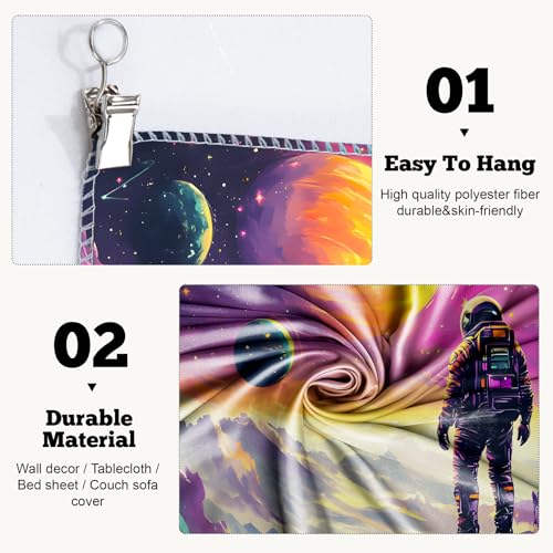 Blacklight Space Astronaut Tapestry UV Reactive Galaxy Planet Glow in Dark Tapestries Black Light Poster Neon Wall Hanging Art for bedroom Living Room