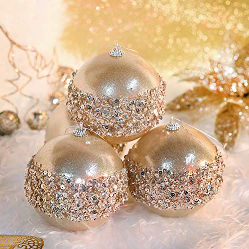 4pc Champagne Gold Christmas Ball Ornaments (4 Count)
