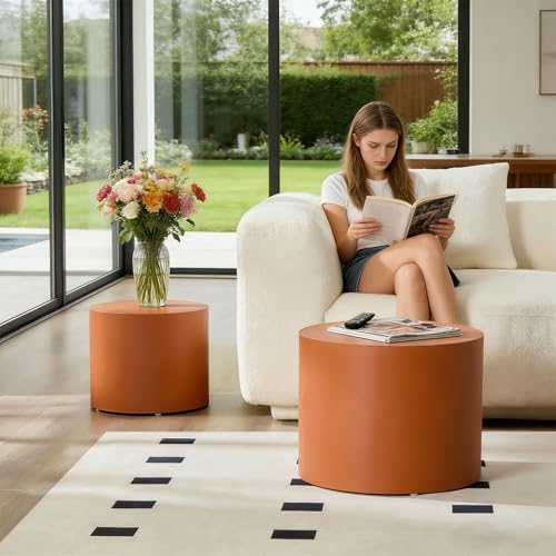 19.09" Modern Leather Round Coffee Table Set