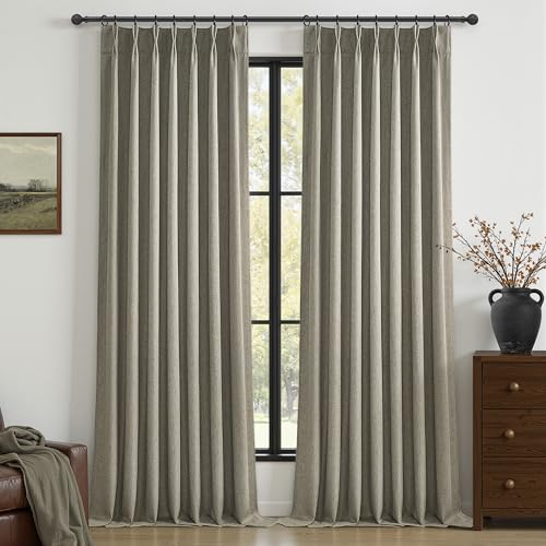 Grey Green Blackout Linen Curtains 96 Inches Long for Living Room Bedroom (2 Count)