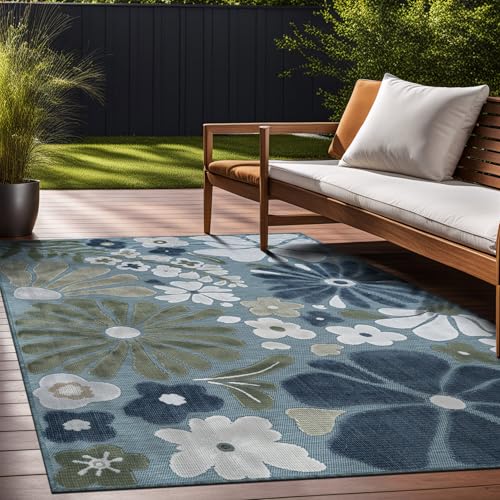 Outdoor Rug 8x10 Modern Floral Tropical Area Rugs for Outdoor and Indoor Patio Easy to Clean Non Shedding Living Room Porch Garden Washable Outside Carpet (80 Sq Ft)