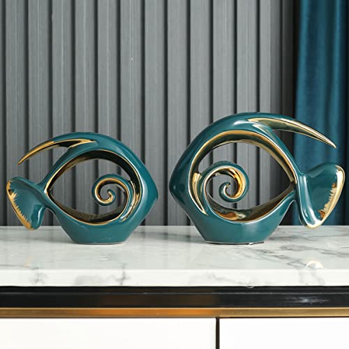 Green Gold Ceramic Fish Figurines