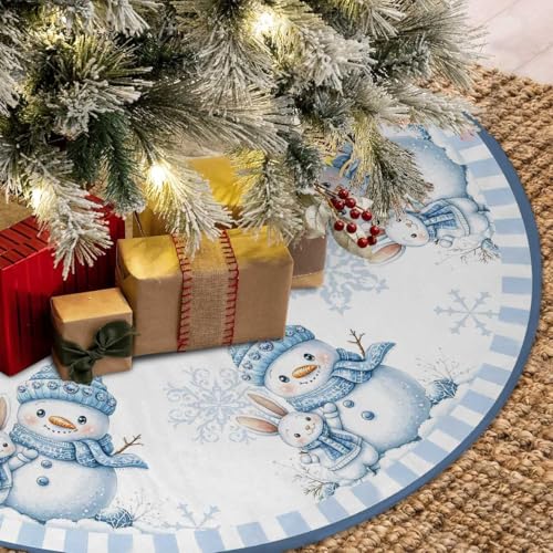 Blue Snowman Christmas Tree Skirt 36inch Snow Xmas Decorations