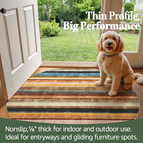 5ft Round Rug Modern Striped Mat Washable Circle Rug (19.63 Sq Ft)