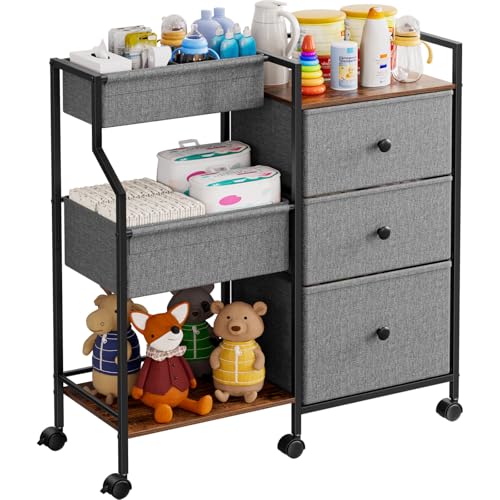 Baby Diaper Caddy Organizer Rolling Cart with Dividers and Drawers (211.6438 Ounce)