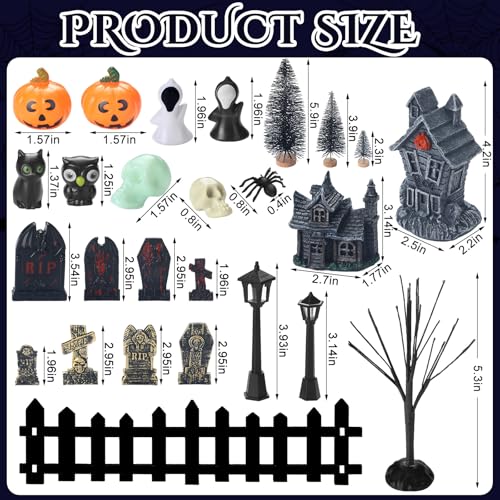 56 Pcs Halloween Village Ornaments Accessories Figurines Set