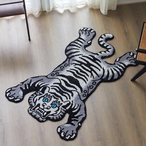 5x3.3 ft Tibetan Tiger Area Rug Tufted High Pile XLarge Indoor Machine Washable Carpet with Nonslip TPR Backing (16.42 Sq Ft)