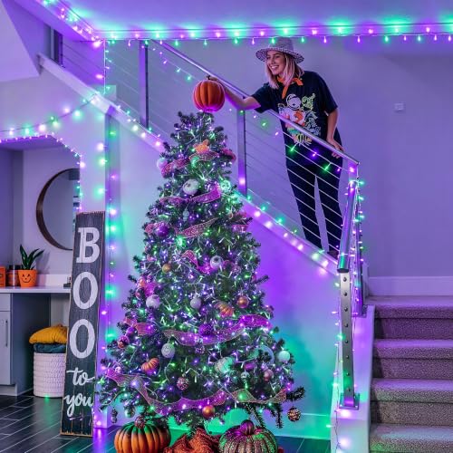 2 Pack 66FT 200 LED Battery Operated Halloween Lights with Remote (100 Count)