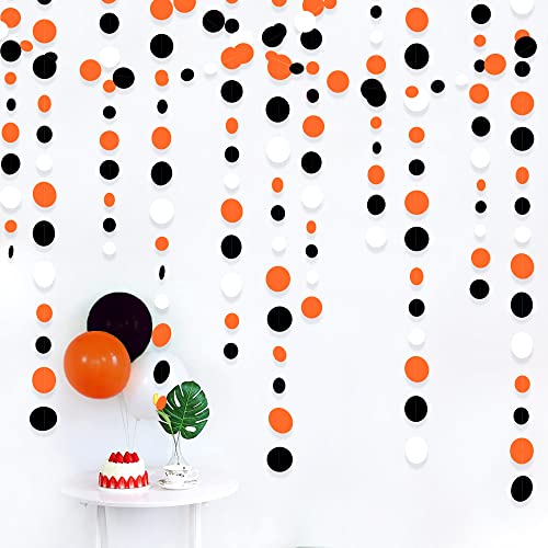 46Ft Orange Black Circle Dot Garland Black Orange and White Polka Dot Hanging Paper Streamer for Birthday Wedding Bridal Shower Fall Autumn Halloween Thanksgiving Party Decorations Supplies