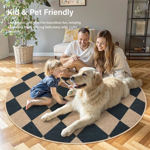 Checkered Easy Jute 6ft Round Outdoor Patio Area Rug (36 Sq Ft)