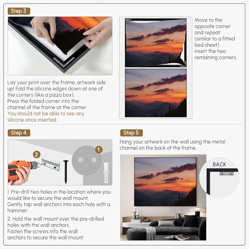 36"x46" Extra Large Framed Wall Art Scenic Sunset Over Mountain Range with Glowing Sky for Home Living Room Bedroom Decor