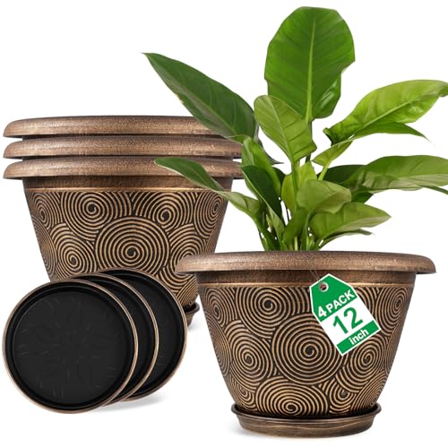 12 Inch Large Planter Pot for Plants Indoor Outdoor (4 Count)