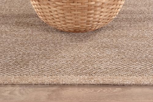 Easy Jute Round Rug 4ft Indoor Outdoor Natural Color Fiber Area Rugs for Living Room Patio and Kitchen Rug Herringbone Woven Design Easy (16 Sq Ft)