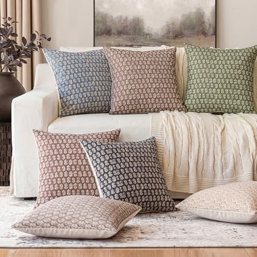 Decorative Floral Print Throw Pillow Covers 20×20 Inch (2 Count)
