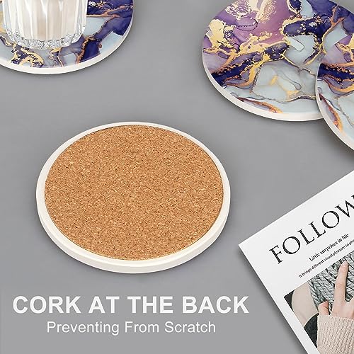 Purple Agate Absorbent Coasters with Holder Drink Coaster Set Geode Decor (6 Count)