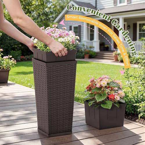 24" Front Porch Resin Rattan Tall Planters 2 Pack (2 Count)