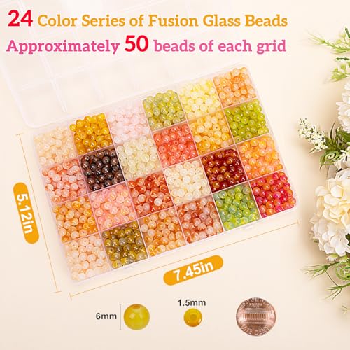 About 1200+ pcs 6mm Glass Beads Bracelet Making Kit (1200 Count)