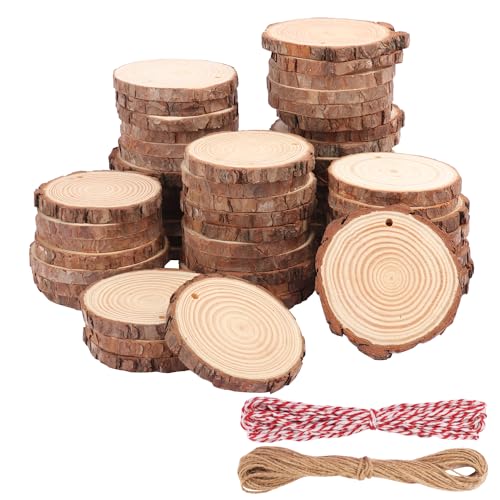 60 PCS 4 inch Unfinished Wood Slices with Hole (60 Count)