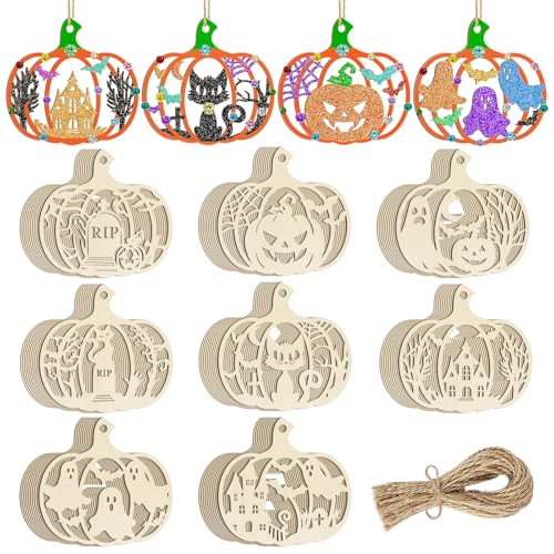 80PCS Wooden Halloween Decoration Pumpkins Ornaments to Paint Happy Halloween Cutouts Unfinished (80 Count)