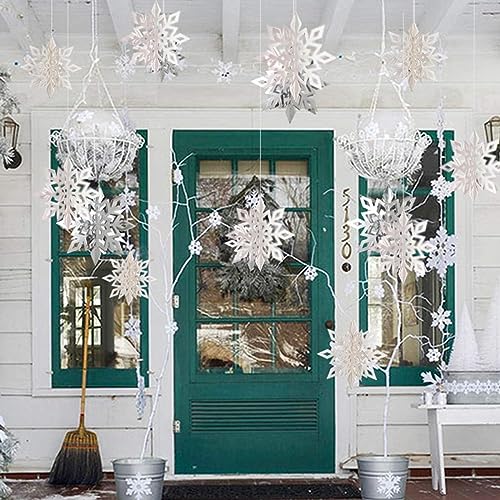 Christmas Hanging Paper Snowflakes for Winter Wonderland Frozen Party Decor