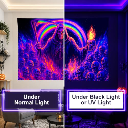 Blacklight Tapestry Grim Reaper UV Backdrop 78 x 59 Inch