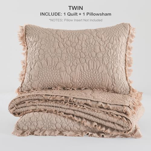 Pinkish Grey Ruffled Quilt Twin Size
