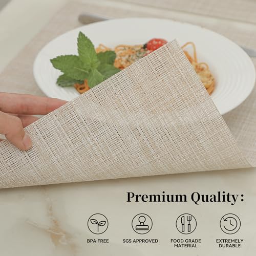 Woven Vinyl Beige Placemats Set of 16 (14 Count)