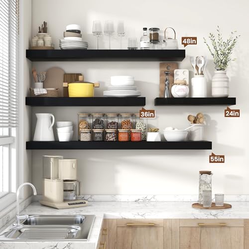 Floating Shelves 55.1" W x 10.3" D Black Set of 2 (2 Count)