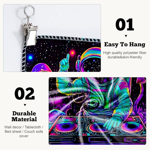 Blacklight Space Astronaut Tapestry UV Reactive Galaxy Planet Glow in Dark Tapestries Black Light Poster Neon Wall Hanging Art for bedroom Living Room
