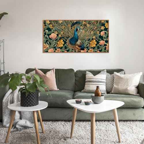 Boho Peacock Flower Framed Canvas Wall Art
