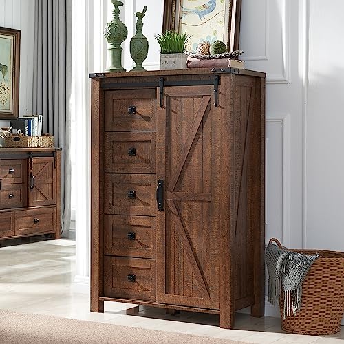 5 Drawers Dresser with Sliding Barn Doors